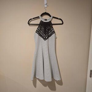 Material Girl XS Black and White Striped Dress High Neck